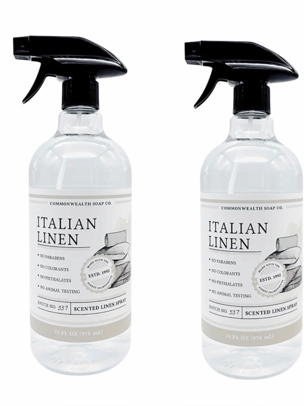 2 Commonwealth Soap CST ITALIAN LINEN Fabric & Room Spray Freshener 33 oz ea